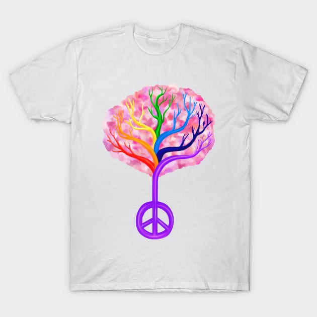 Cherry Blossom Rainbow Peace Tree T-Shirt by Art by Deborah Camp